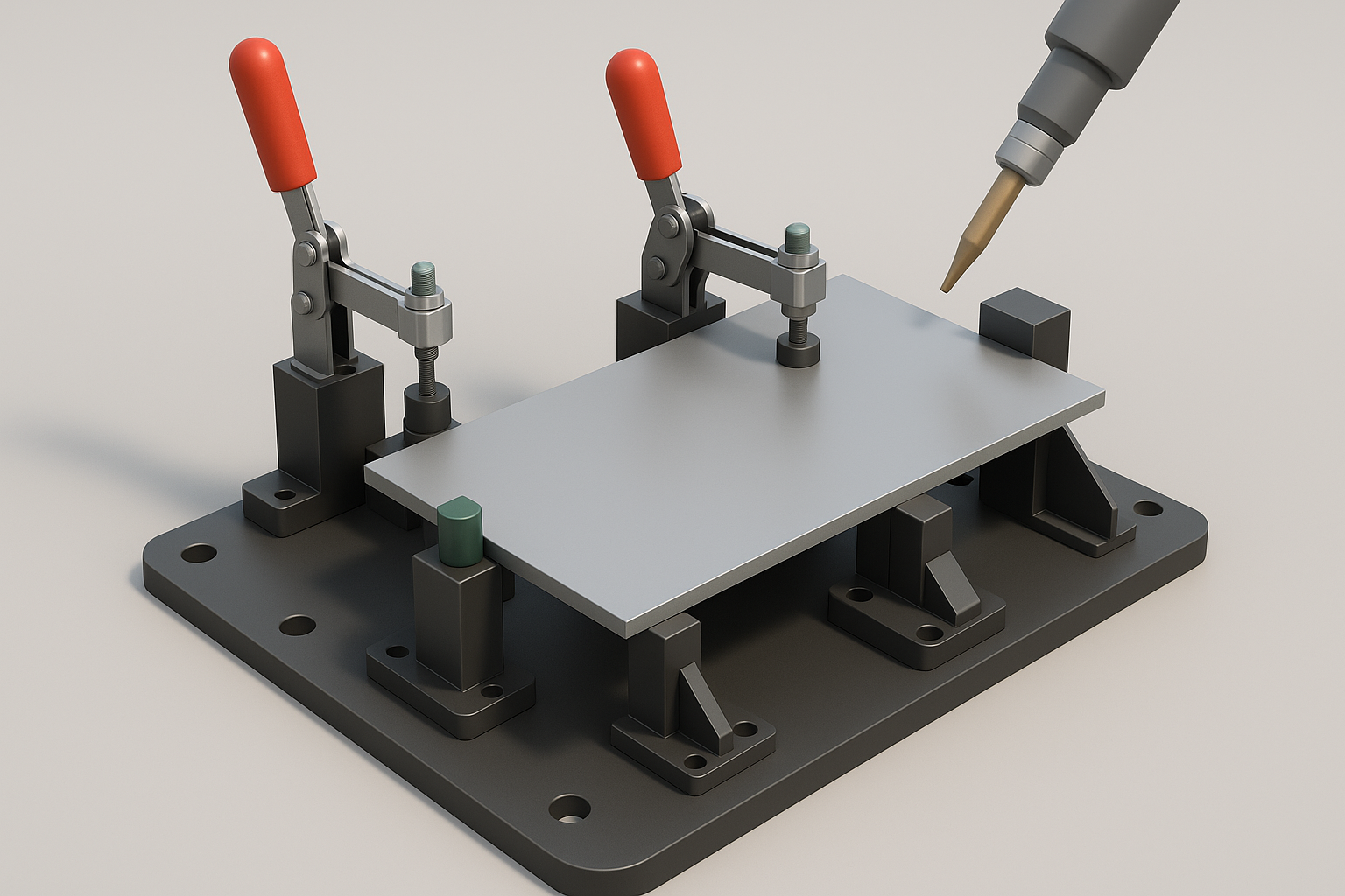 ออกแบบ Fixture ล็อกแผ่นโลหะสำหรับงานเชื่อม Robot